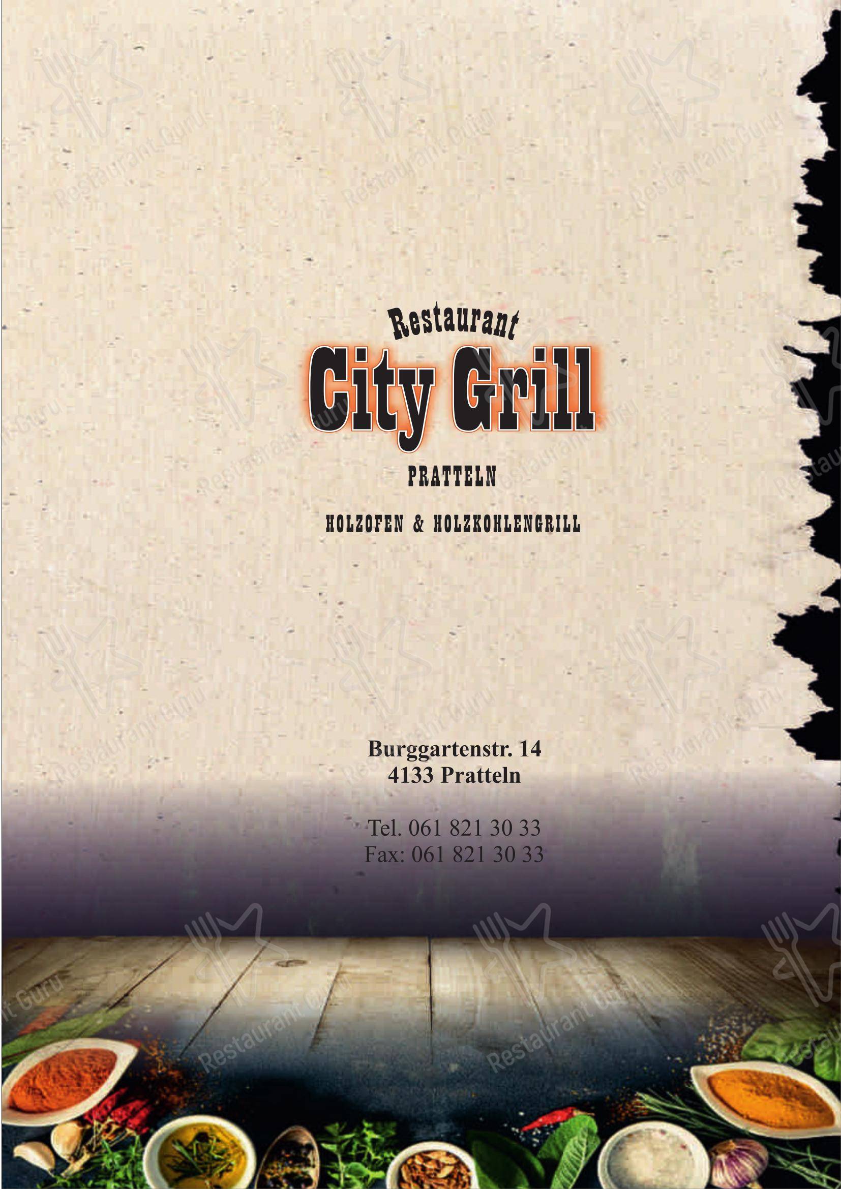 Menu per City Grill - Restaurant & Take Away Pratteln pizzeria