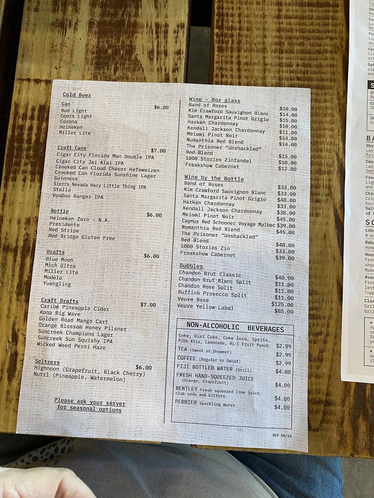 Menu at Salt Shack on the Lake restaurant, Clermont