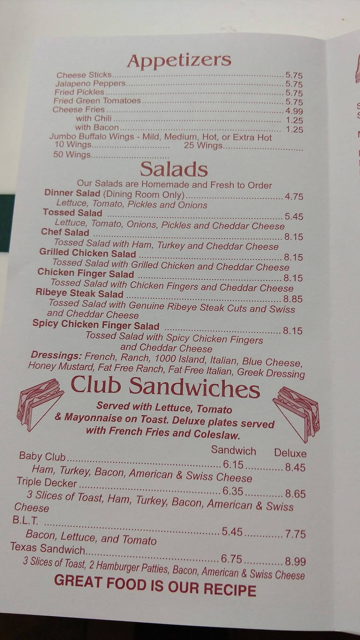 Menu at Clock Restaurant of Lyman, Lyman