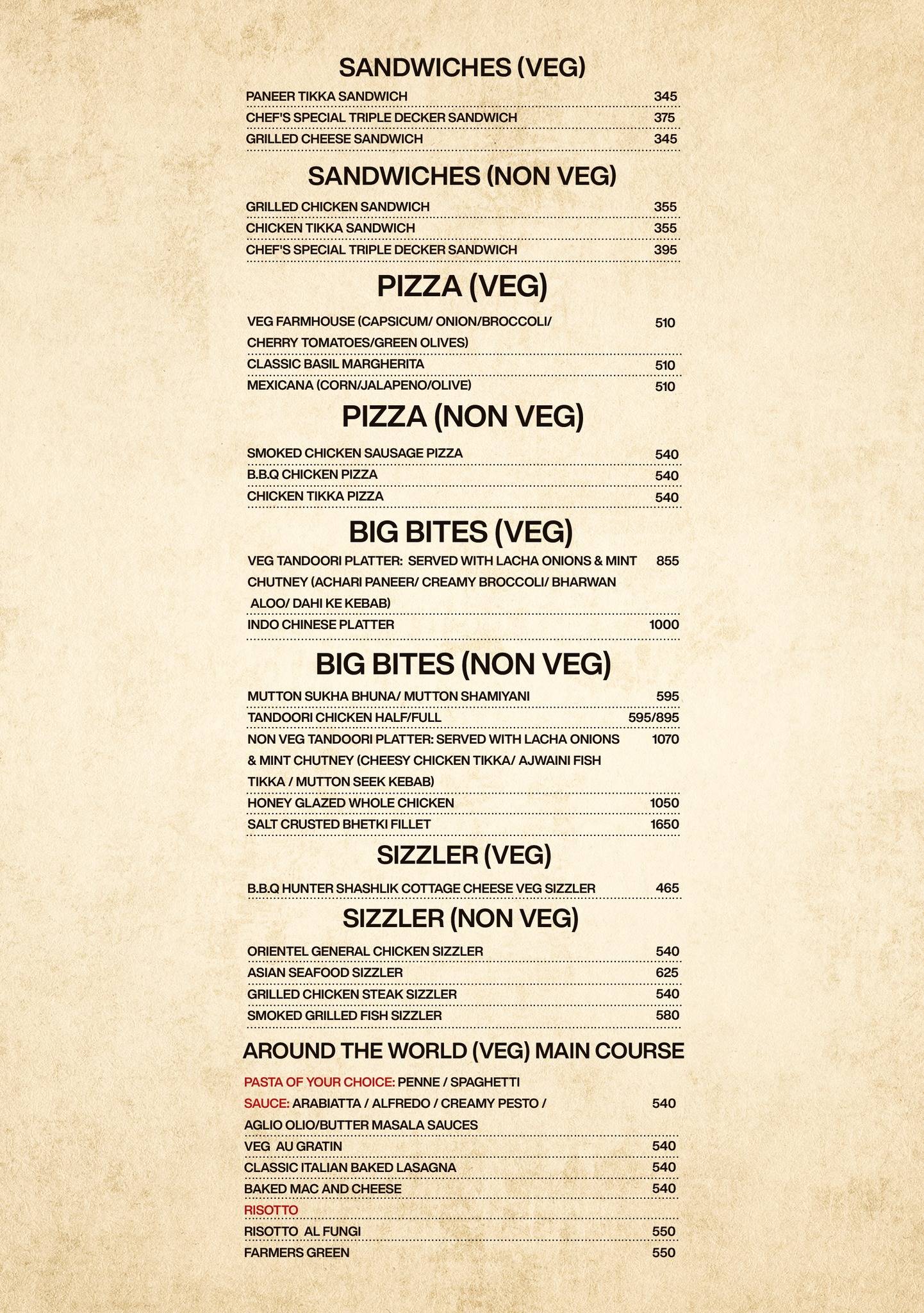 Club Barocks menu