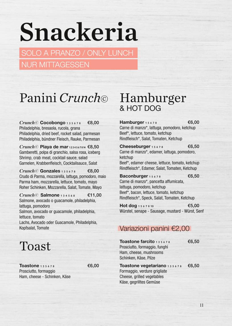 Menu di Cocobongo Bibione 