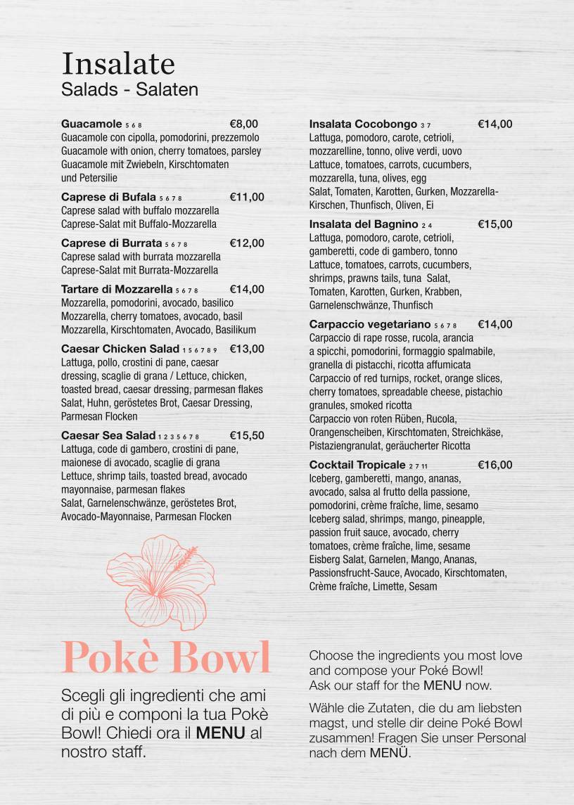 Menu di Cocobongo Bibione 