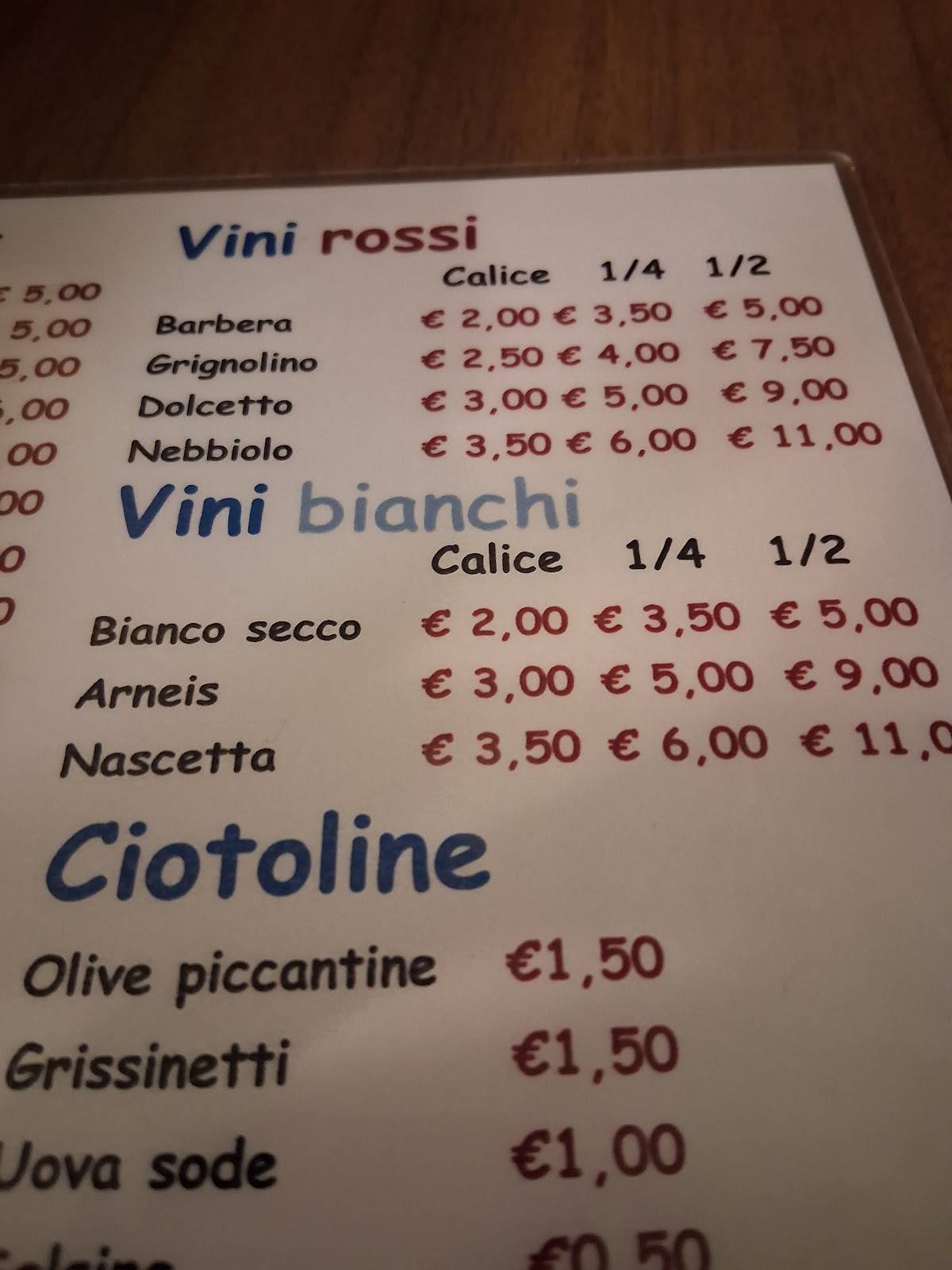 Menu di Caffè Vini Emilio Ranzini 