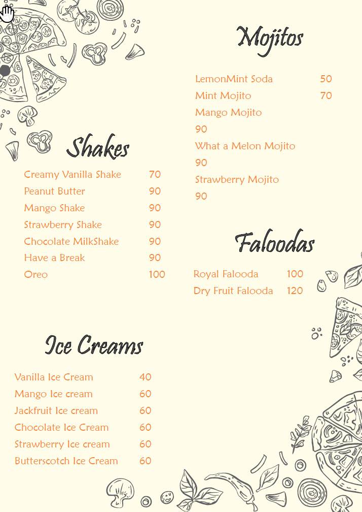 Pranzo Pizzas menu