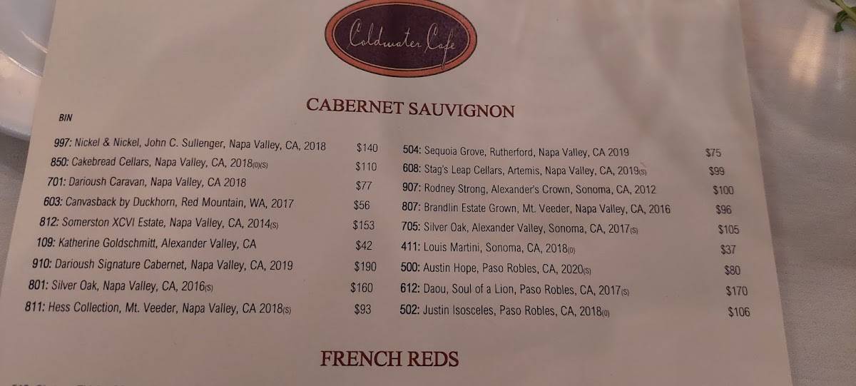 Menu at Coldwater Café restaurant, Tipp City