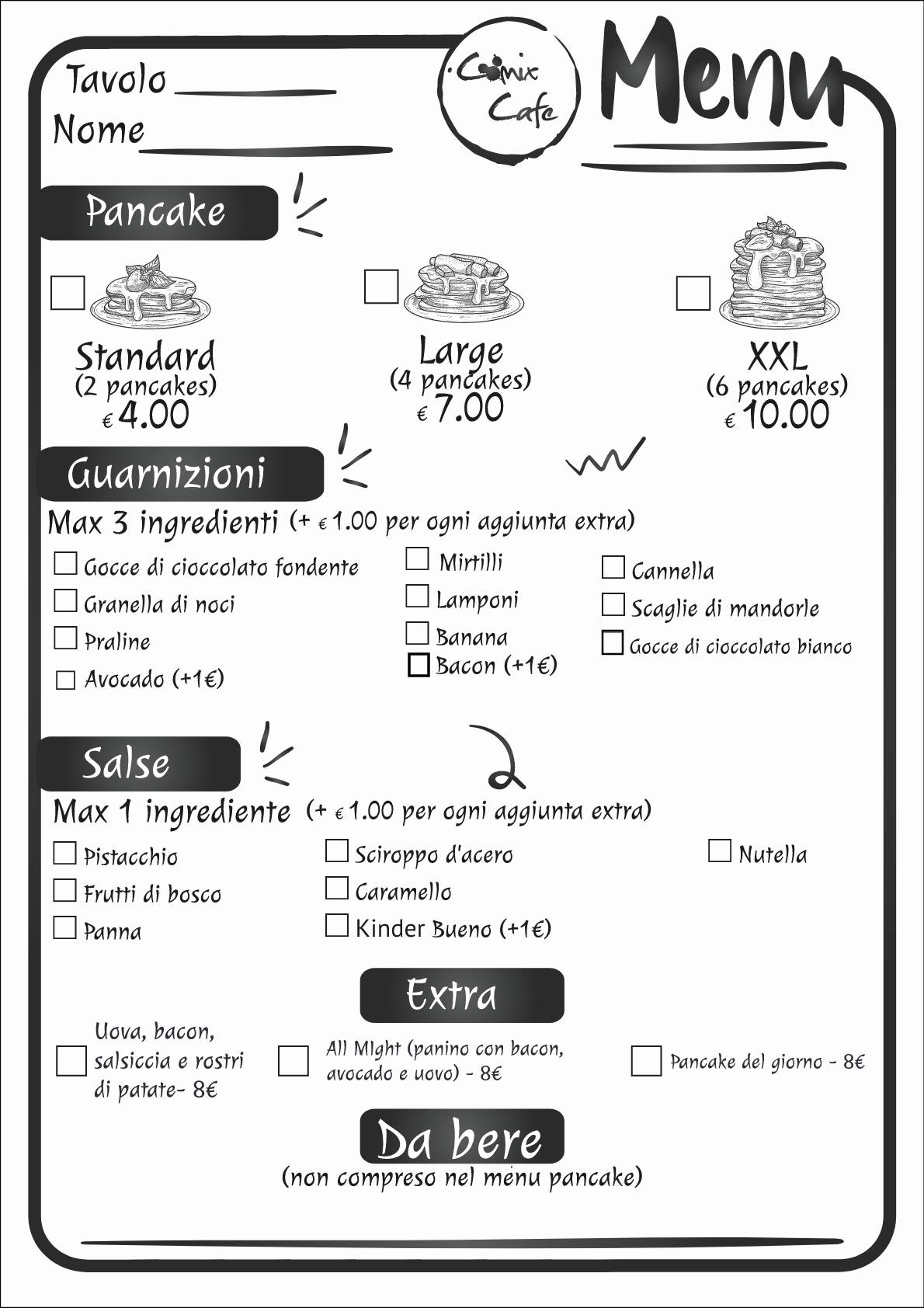 Menu di Comix Café 