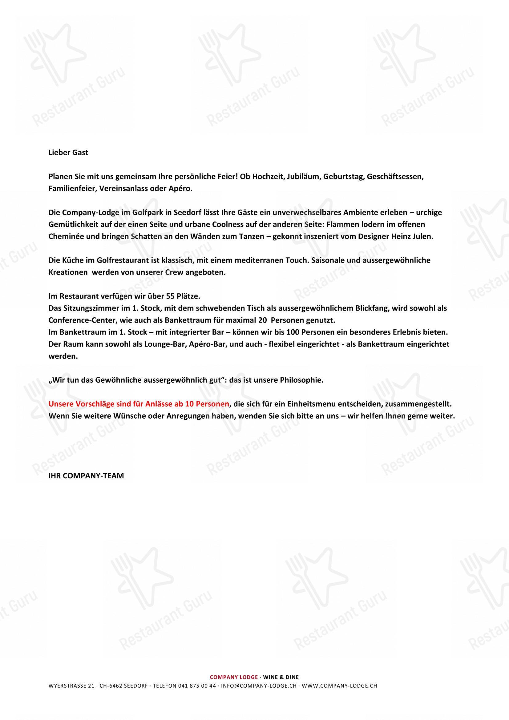 菜单 per Company Lodge AG in Seedorf