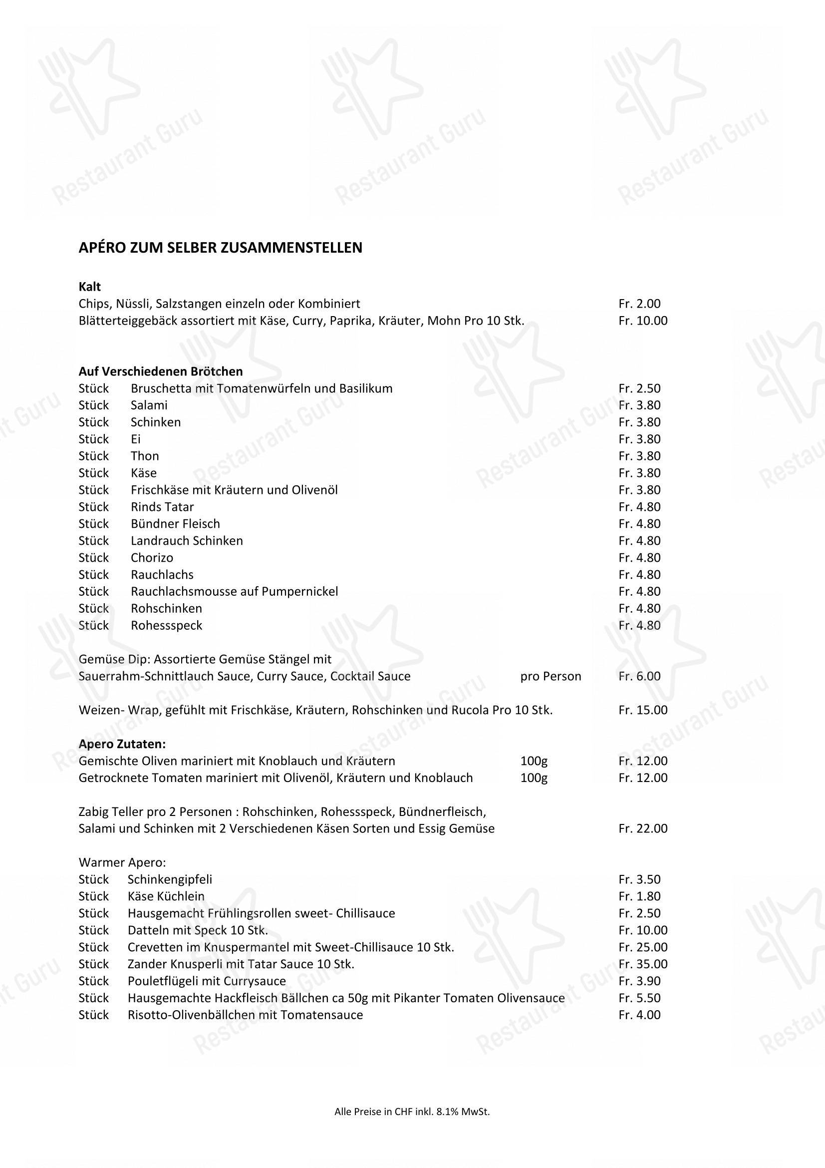 Menu di Company Lodge AG - 菜单