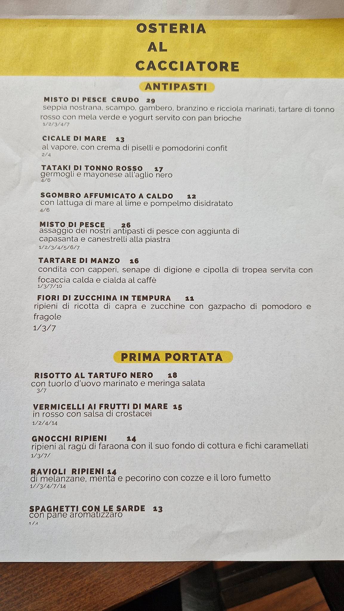 Menu di Bar Trattoria - Al Cacciatore 