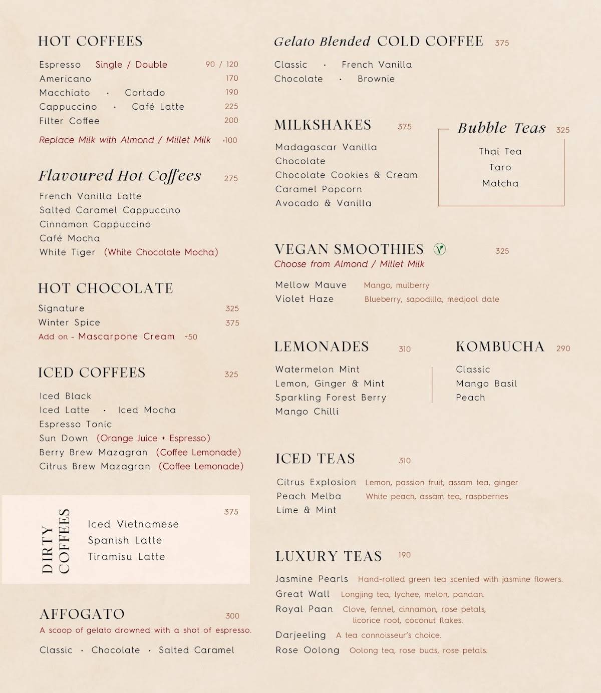 Conçu Begumpet menu