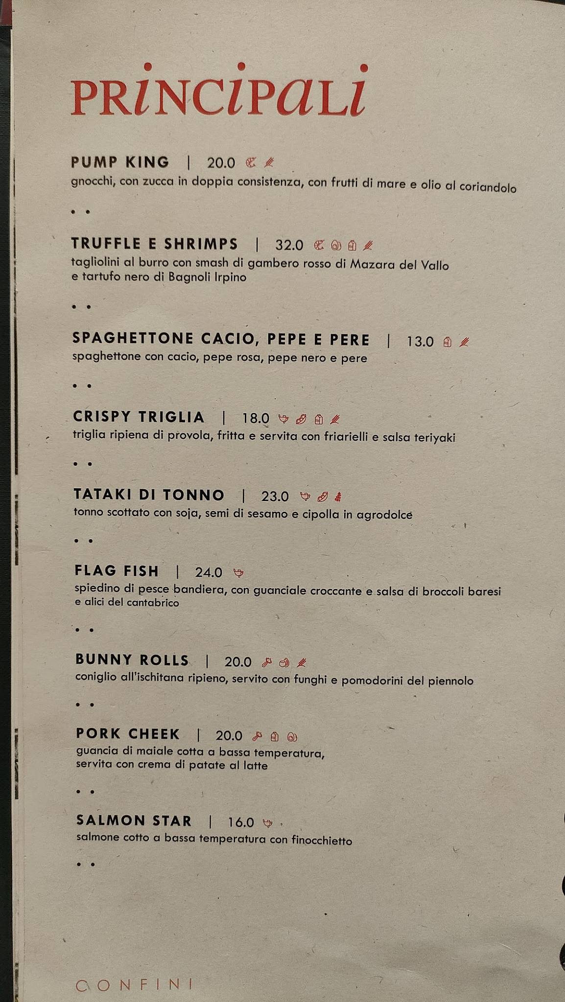 Menu di Confini 