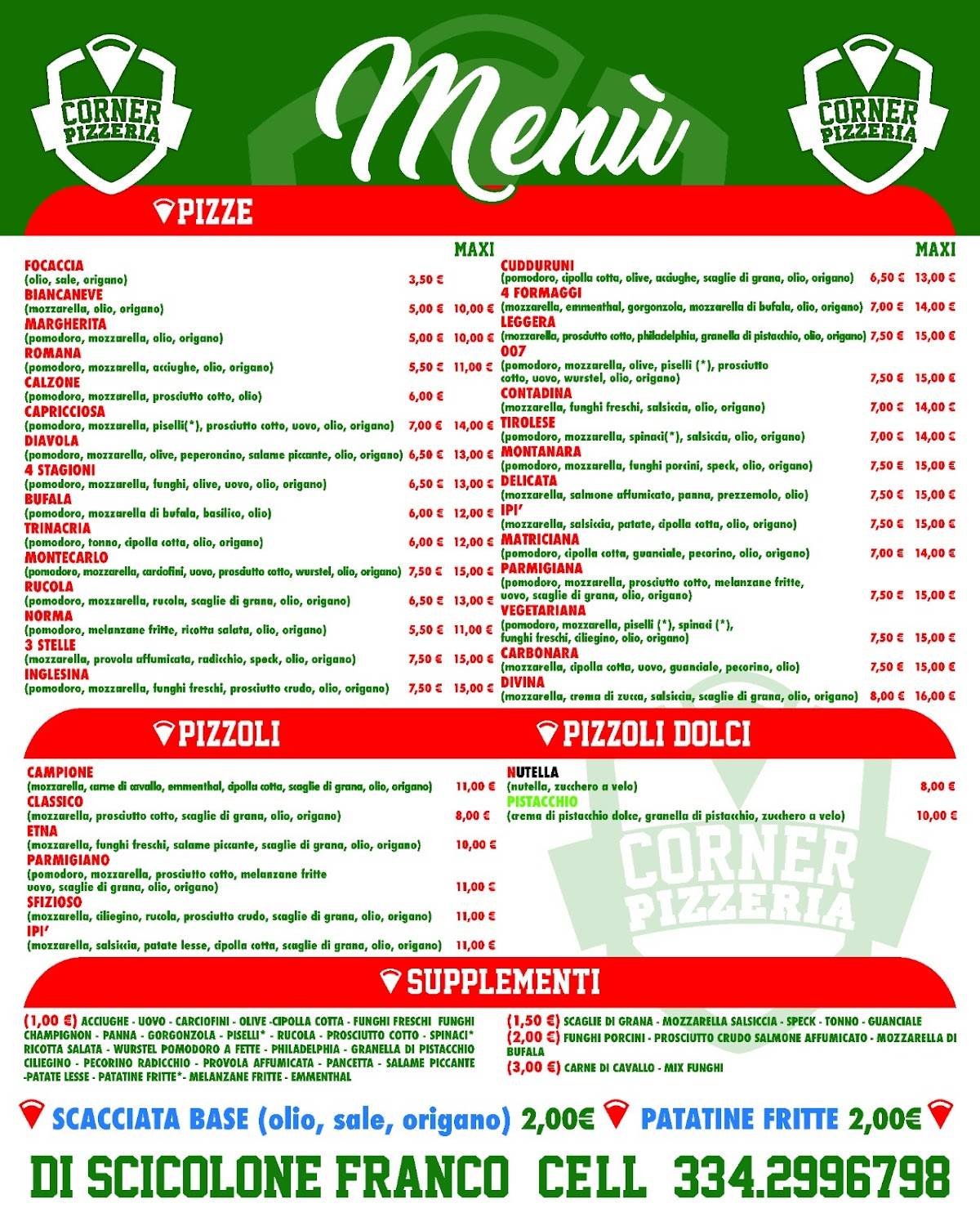 Menu di Corner Pizzeria Augusta 