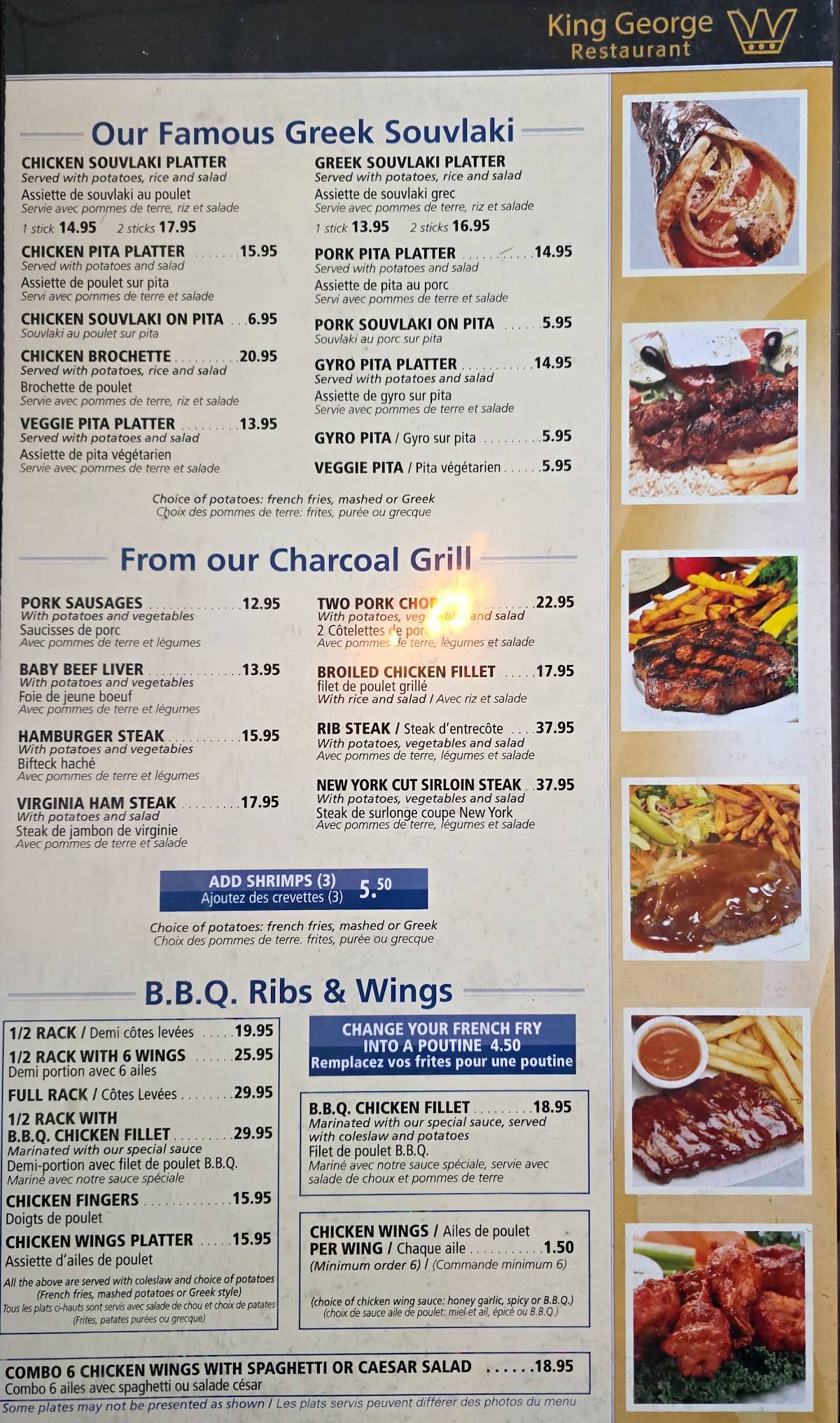 Menu de King George Restaurant