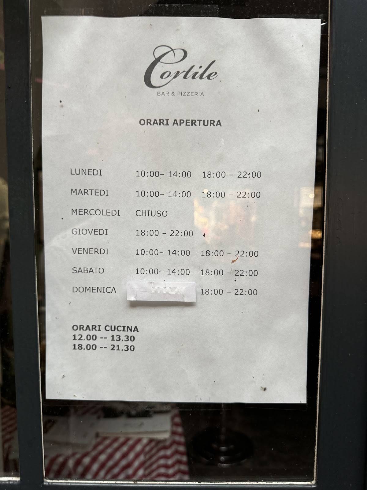 Menu di Cortile Bar & Pizzeria 