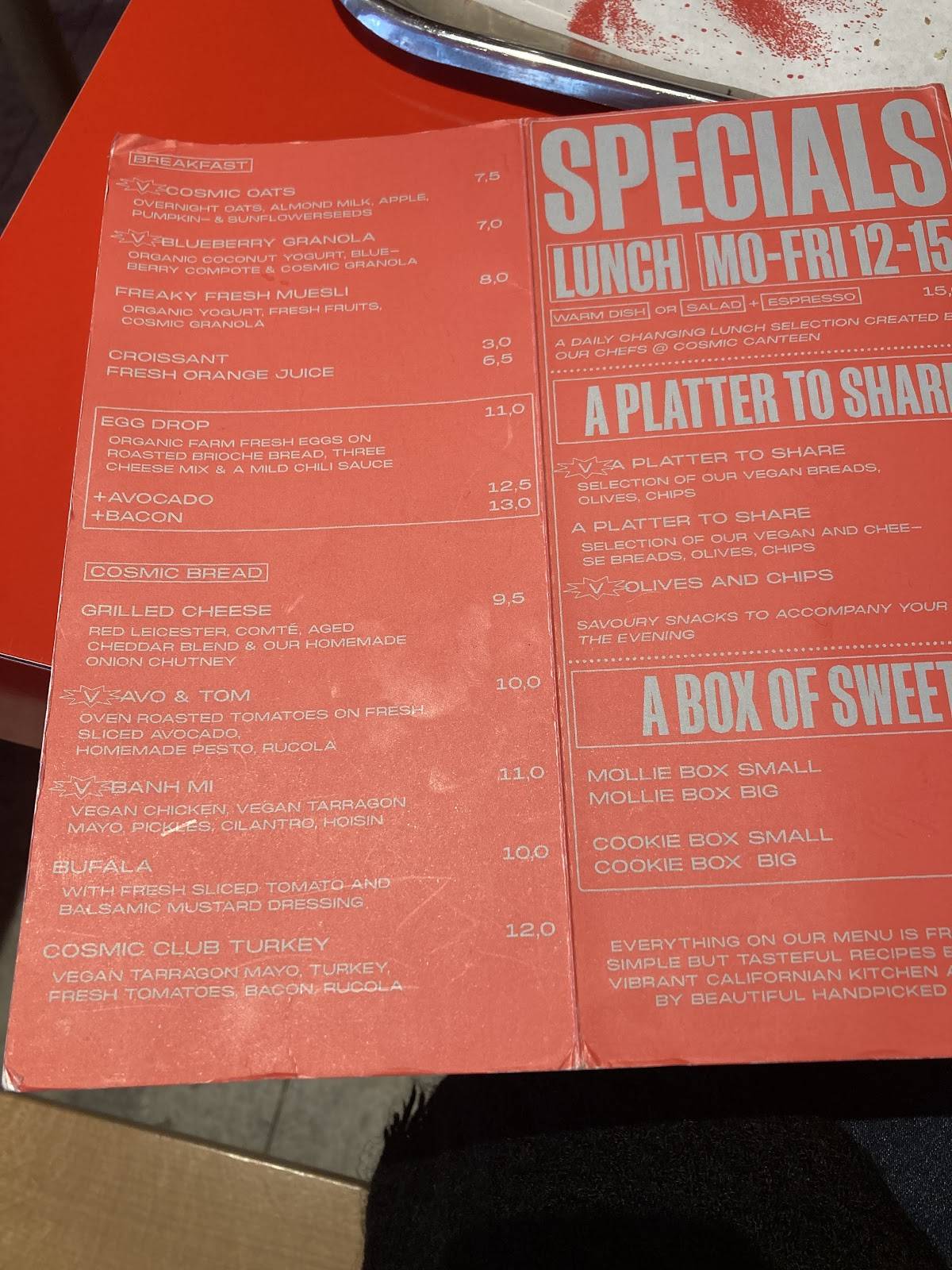 Speisekarte von Cosmic cafe, Frankfurt am Main
