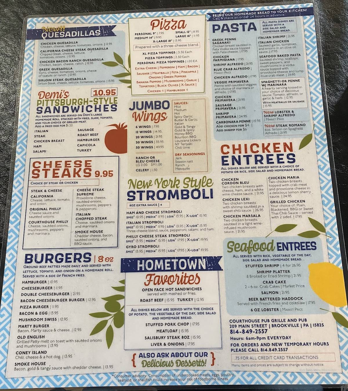 Menu at Courthouse Grille & Pub, Brookville