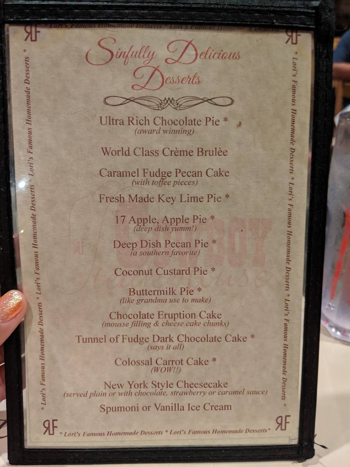Menu at Cowboy Steak House pub & bar, Kerrville