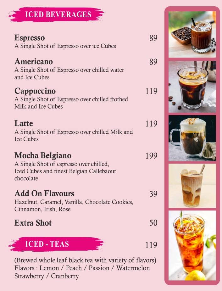 Cream Corner menu