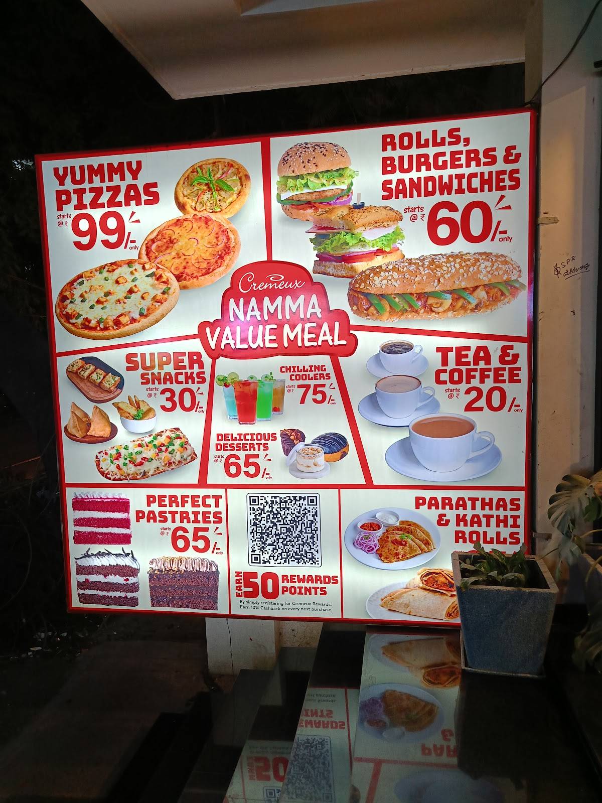 Cremeux Pizza & Bakery Cafe BTM menu