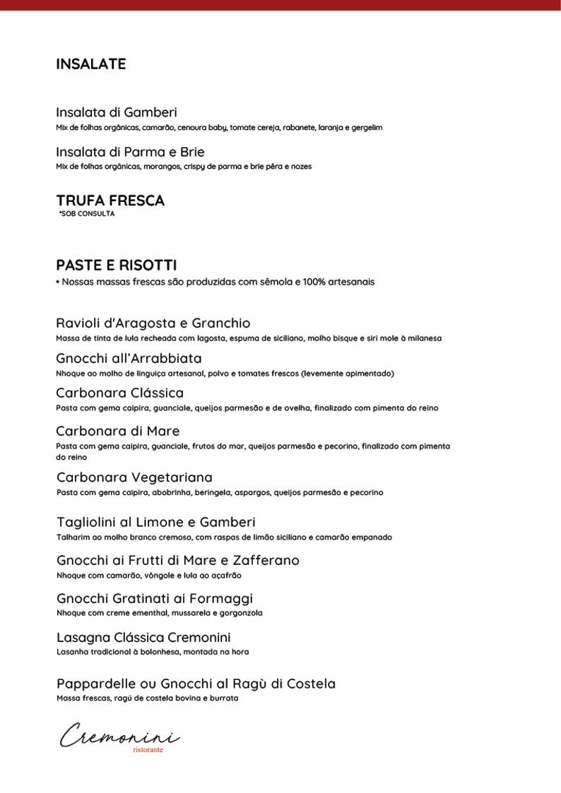 Cremonini Ristorante cardápio