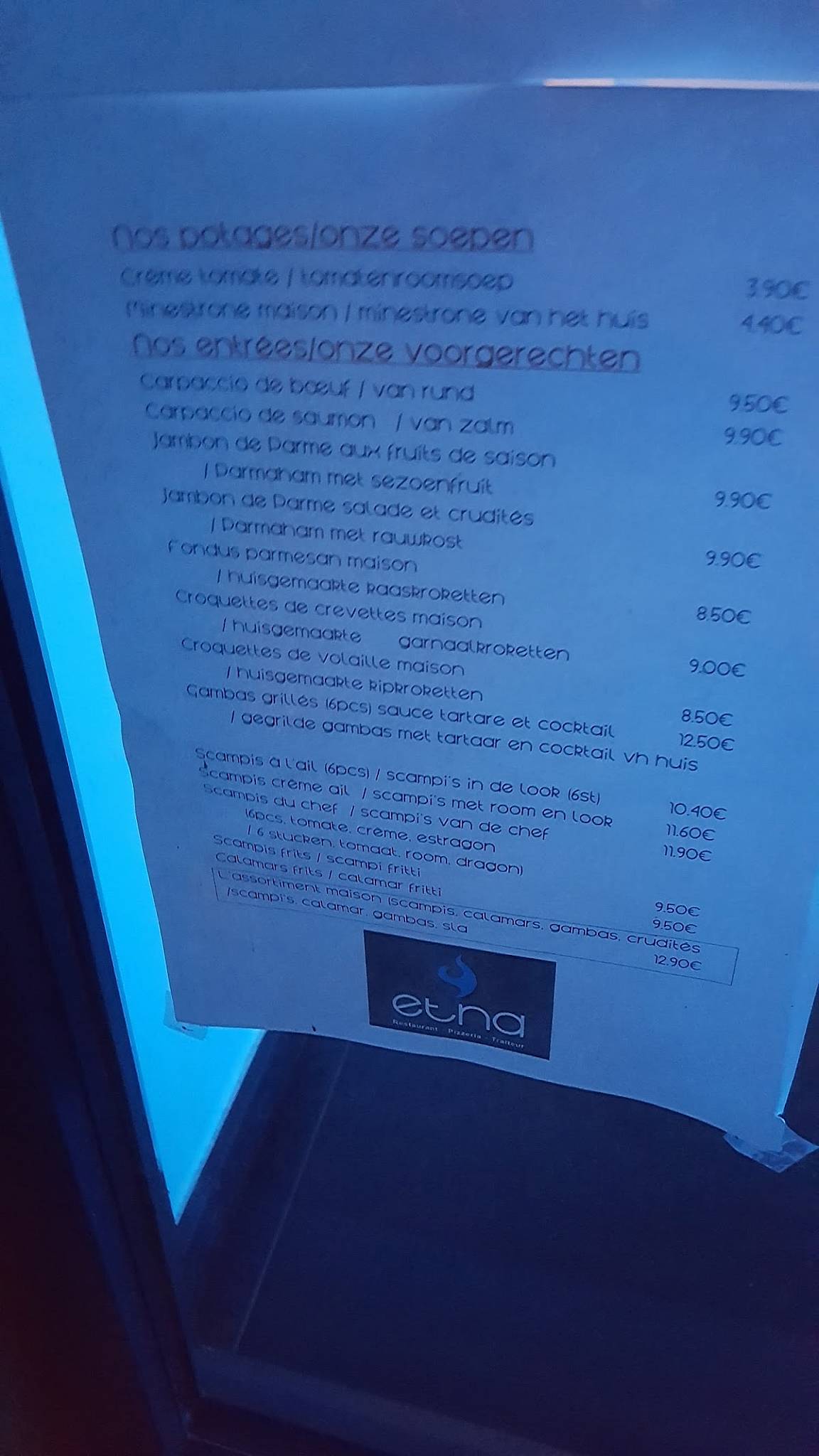 Menu de Pizzeria Etna