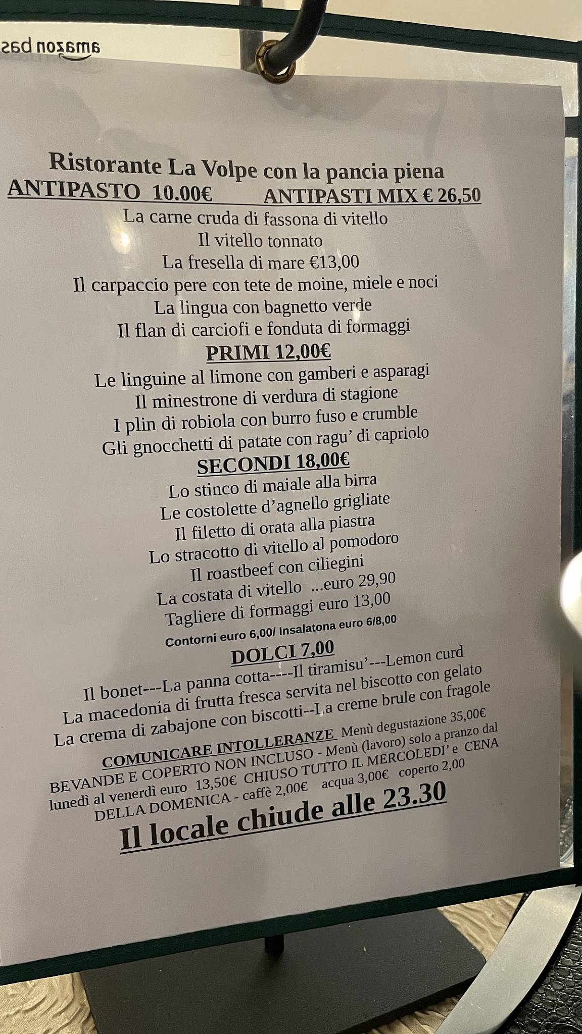Menu di Locanda La Volpe Con La Pancia Piena 