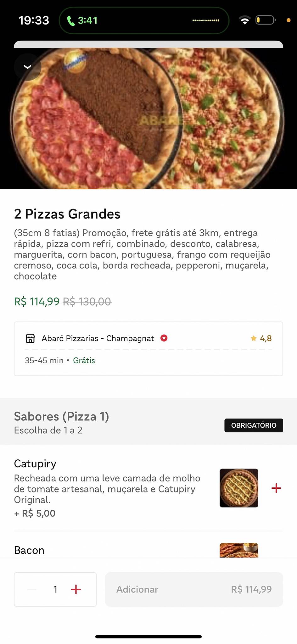 Abaré Pizzaria cardápio