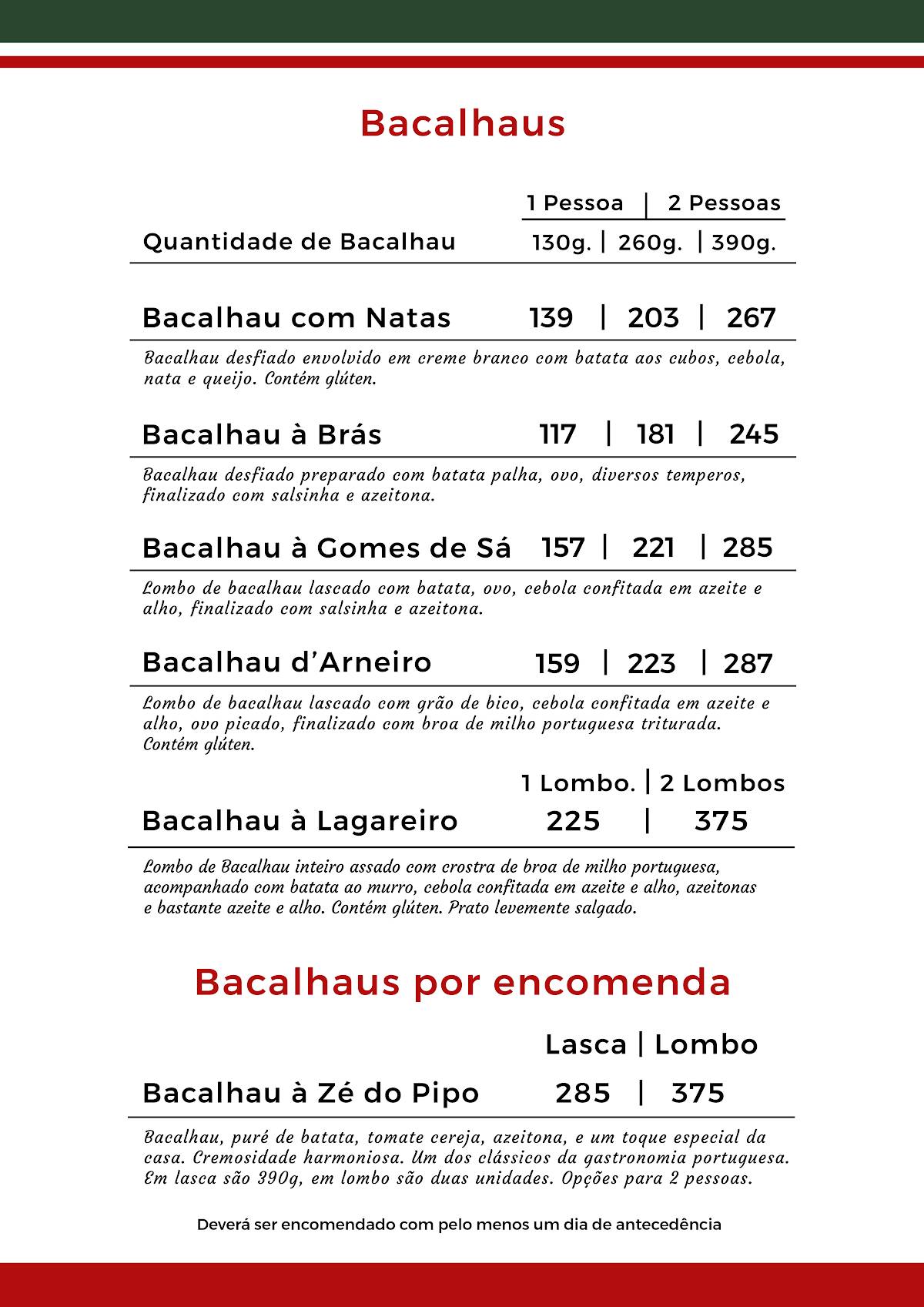 Afonso's cardápio