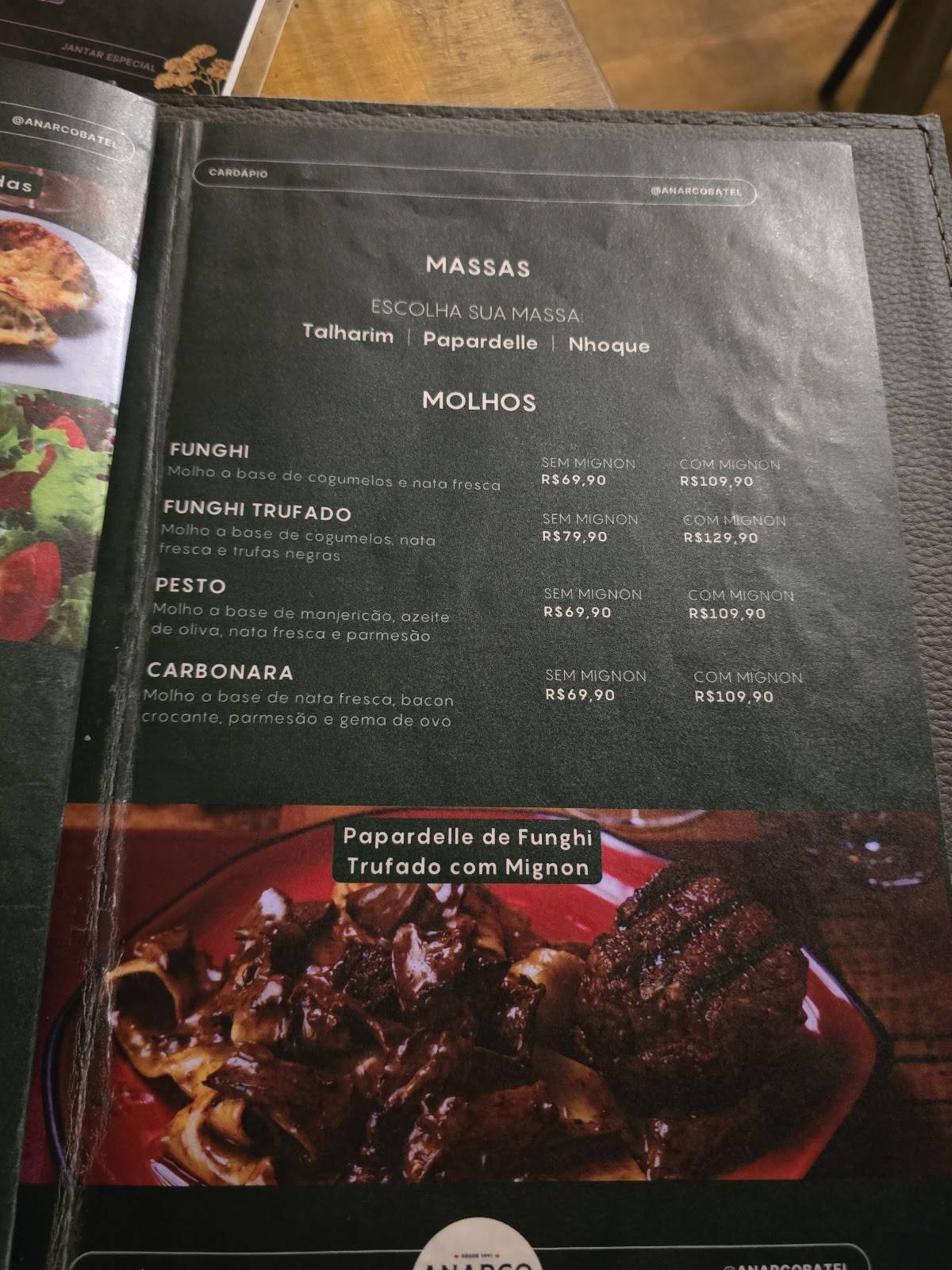 Anarco Batel - Restaurante Italiano em Curitiba cardápio