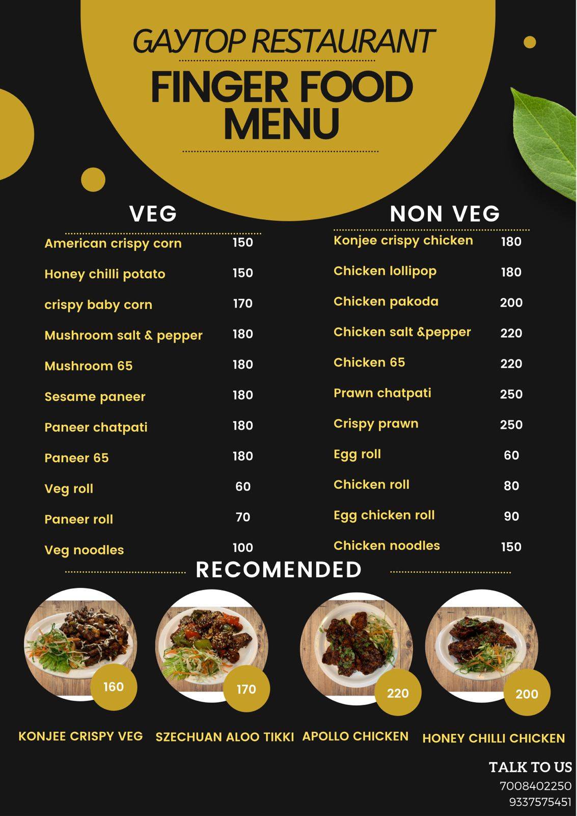 Gay-top Restaurant menu