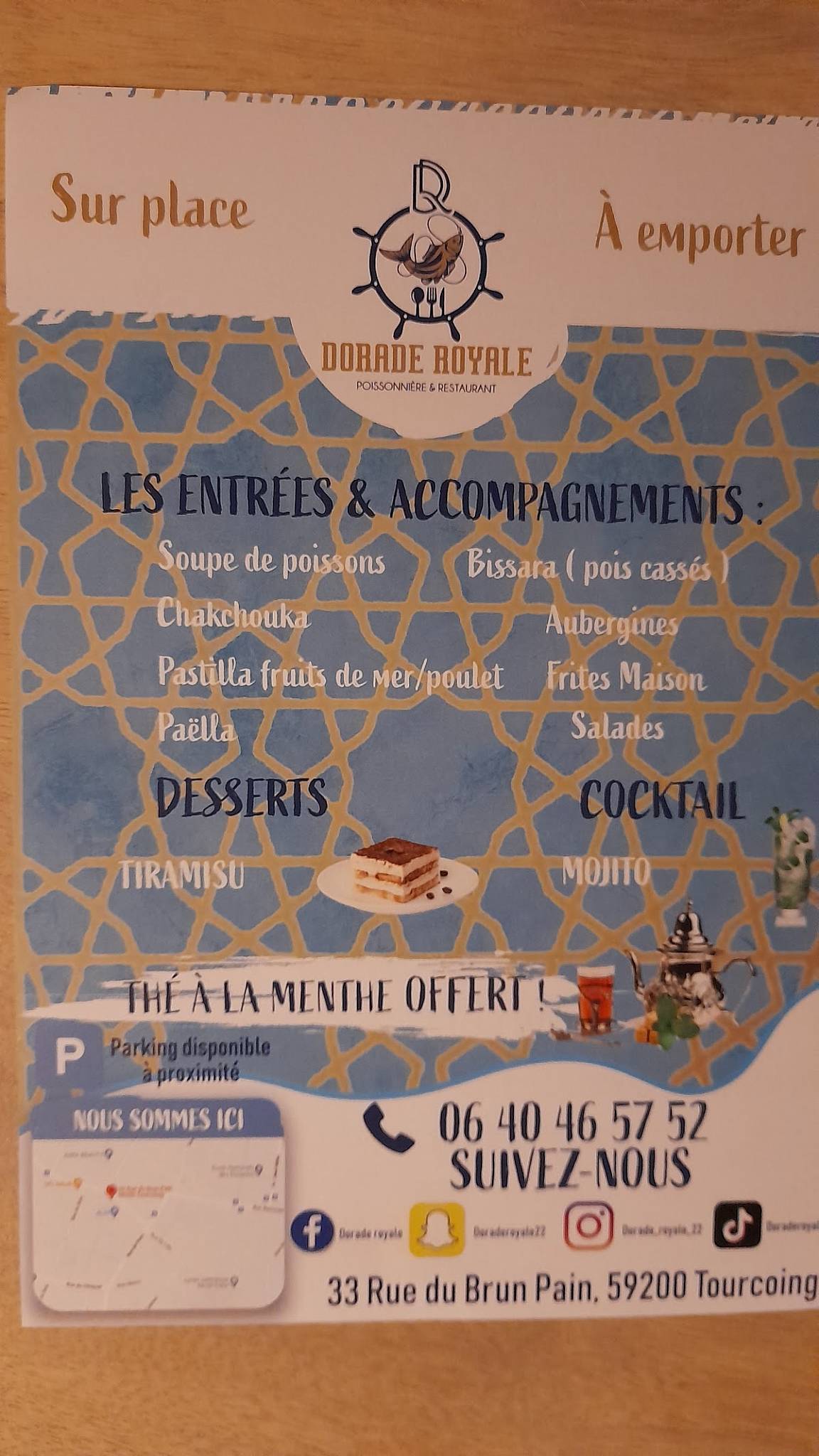 Menu de DORADE ROYALE