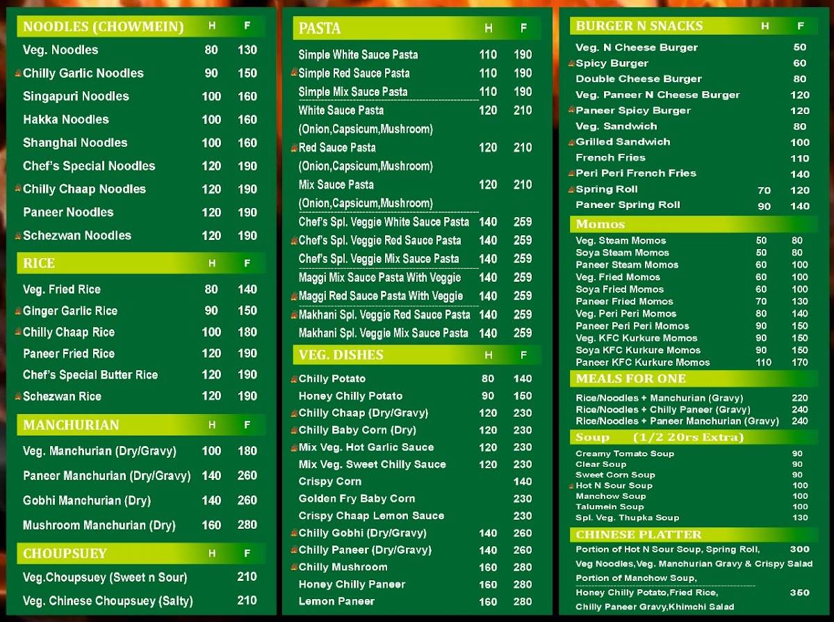 DOSA HOUSE SOUTH INDIAN RESTAURANT menu