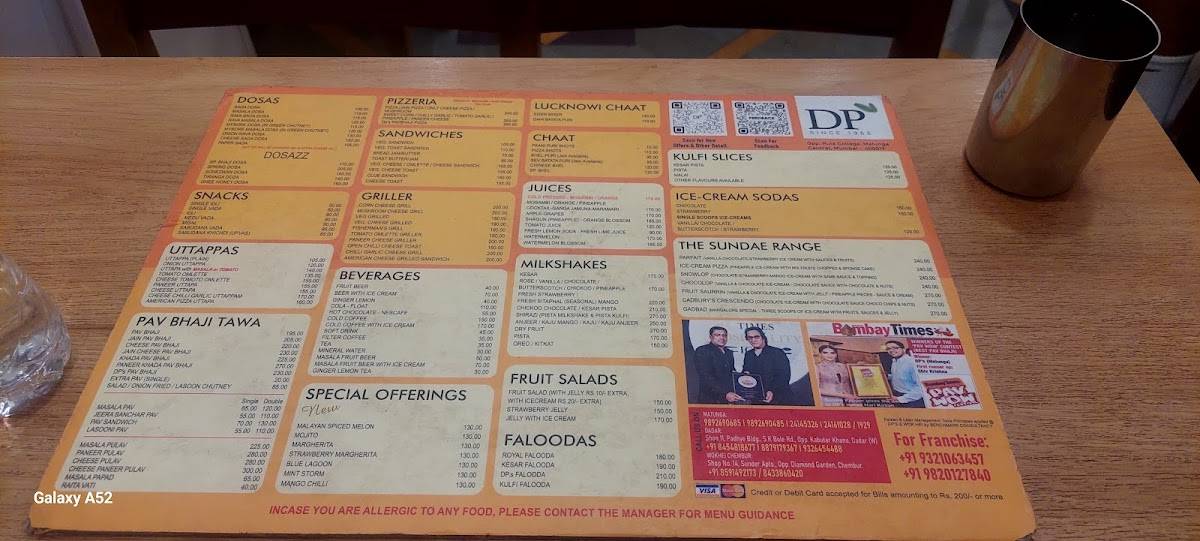 DP's Fast Food Center Matunga BUY 1 GET 1 FREE Offers menu