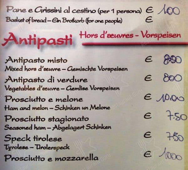 Menu di Hostaria Da Bruno 