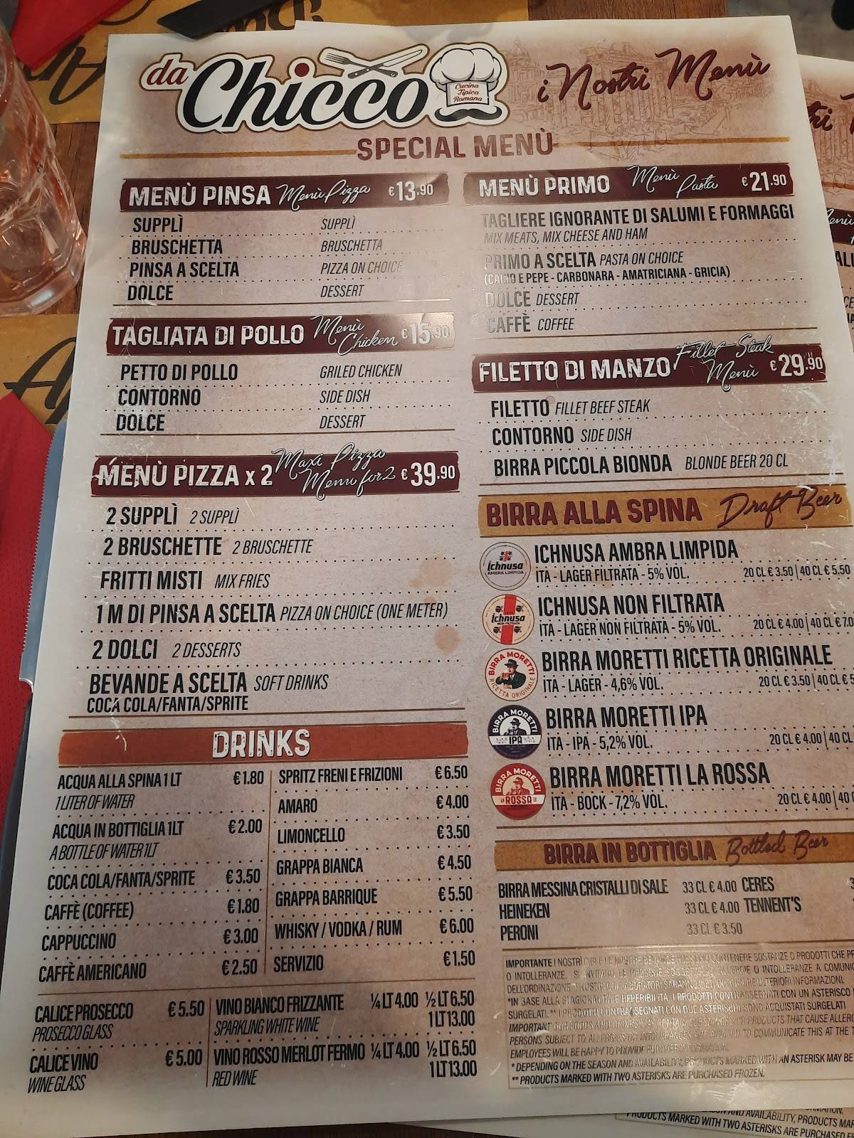 Menu di Da Chicco 