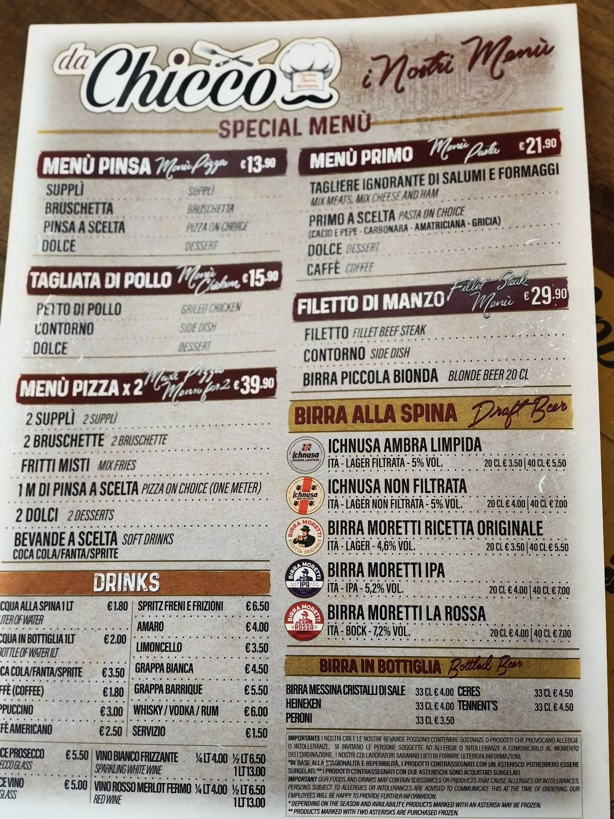 Menu di Da Chicco 