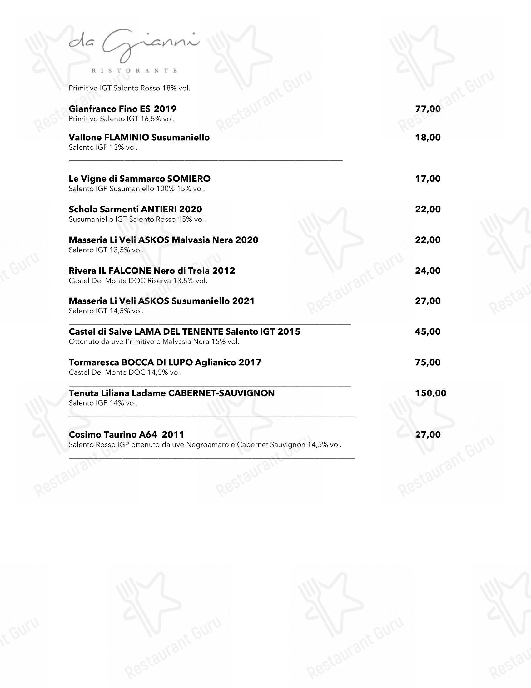Основное меню per Da Gianni Ristorante ristorante