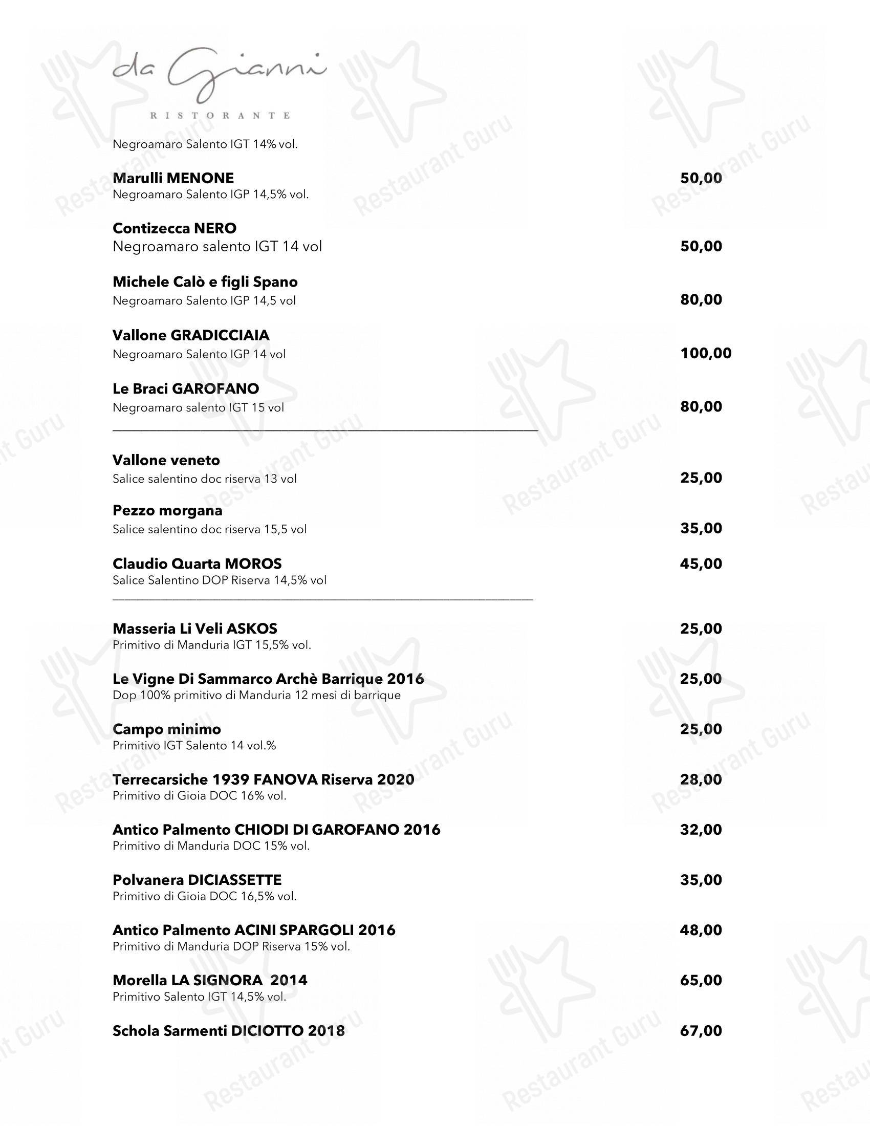Menu di Da Gianni Ristorante - Основное меню