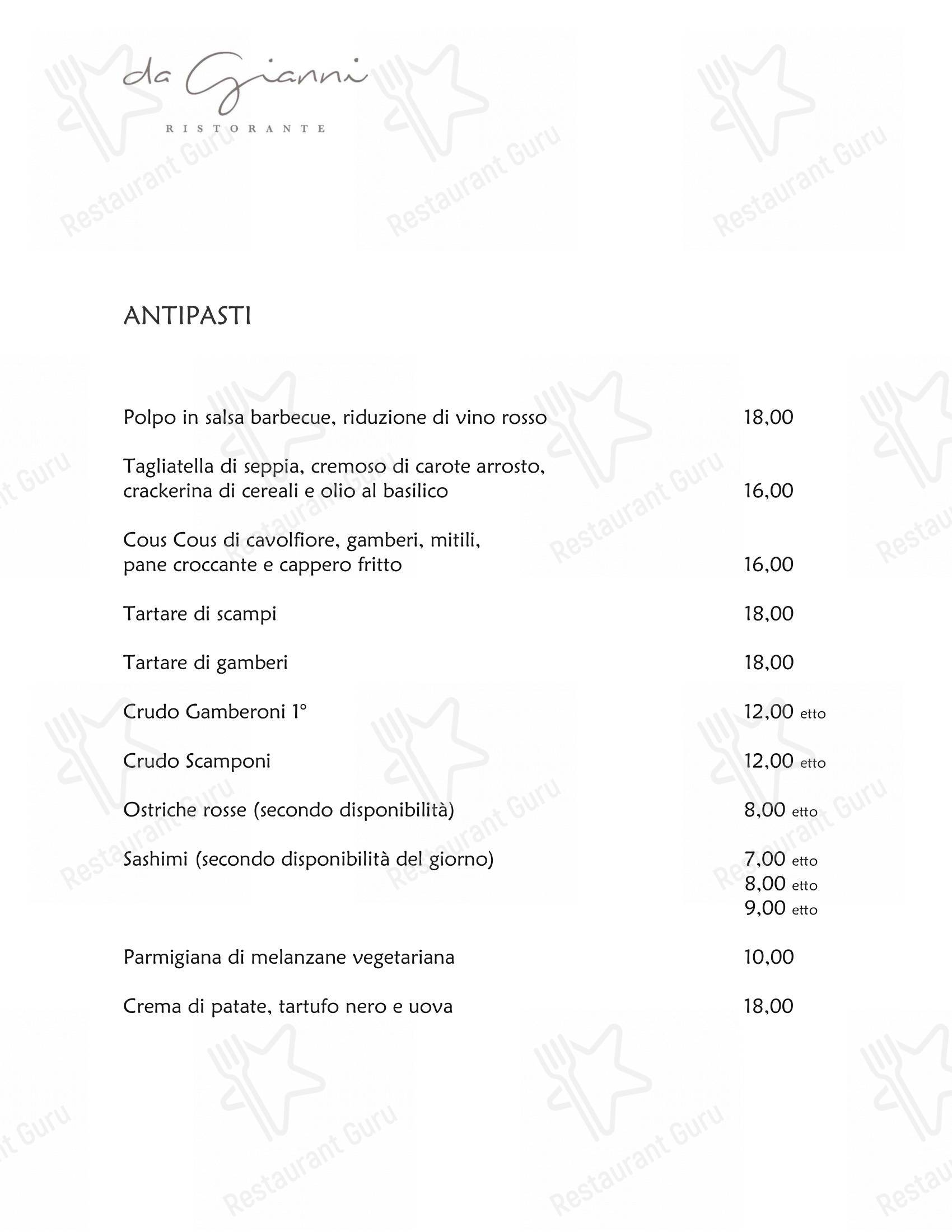 Menu bar per Da Gianni Ristorante ristorante