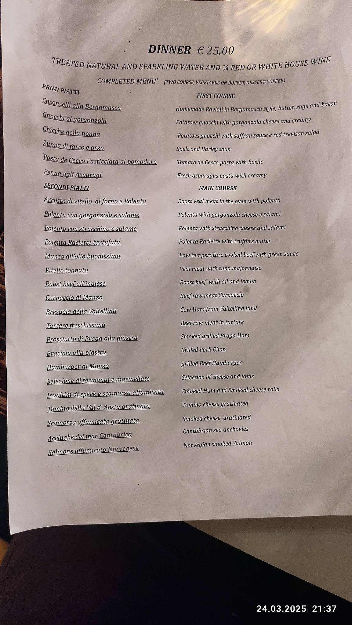 Menu di Trattoria D'Ambrosio Da Giuliana 