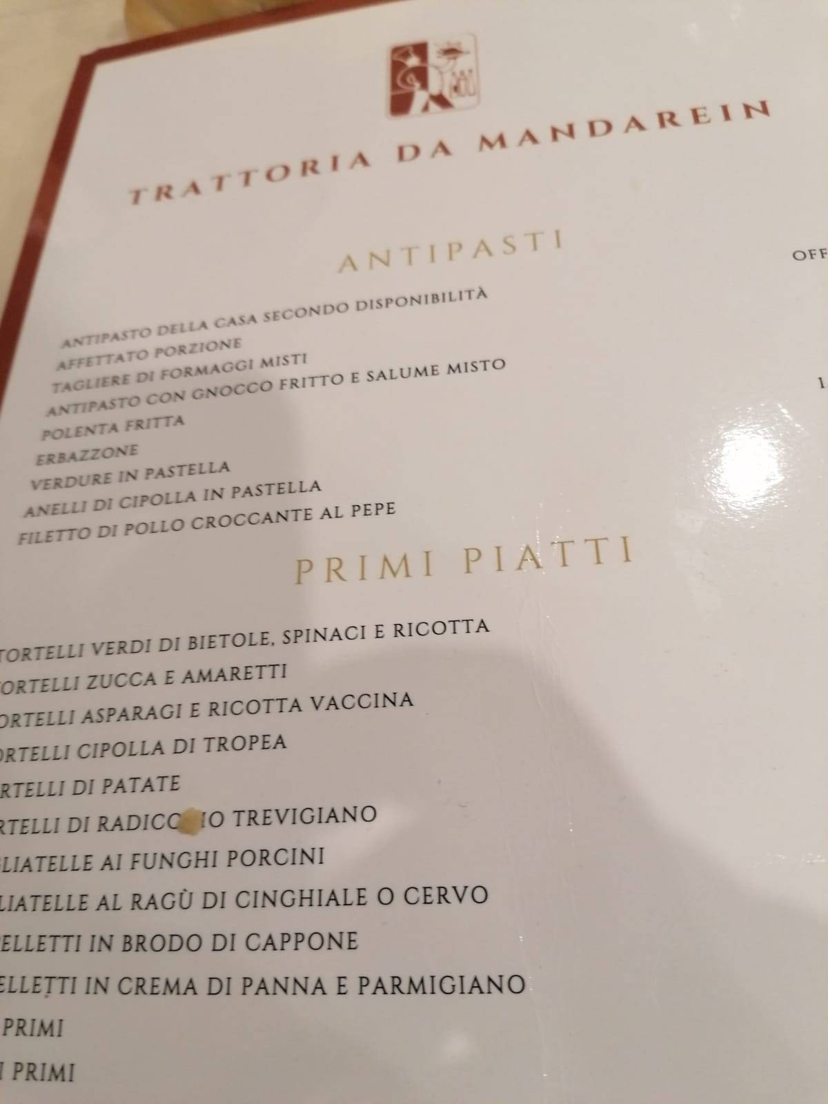 Menu di Da Mandarein di Fontanili Giliola 