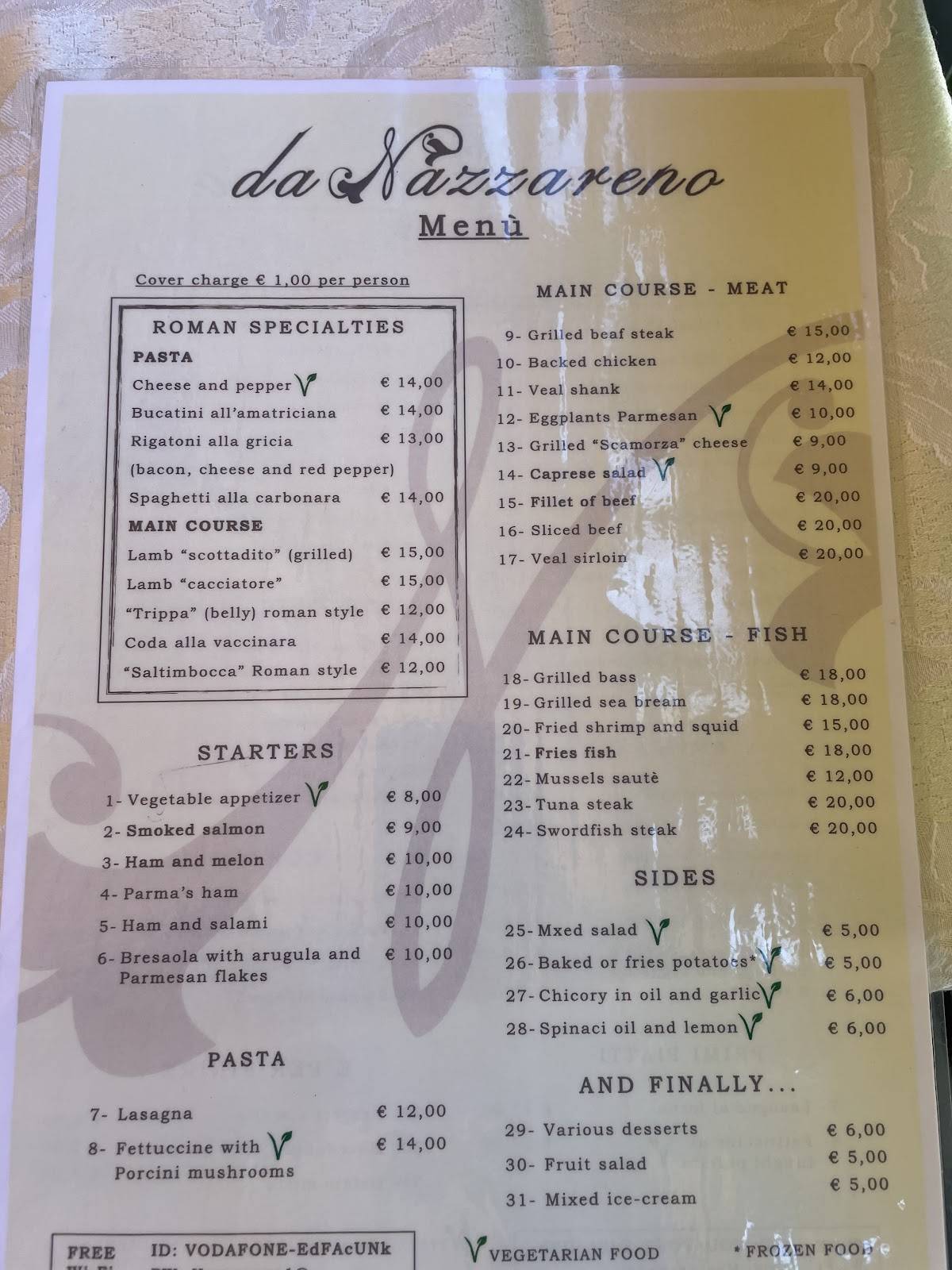Menu di Da Nazzareno 