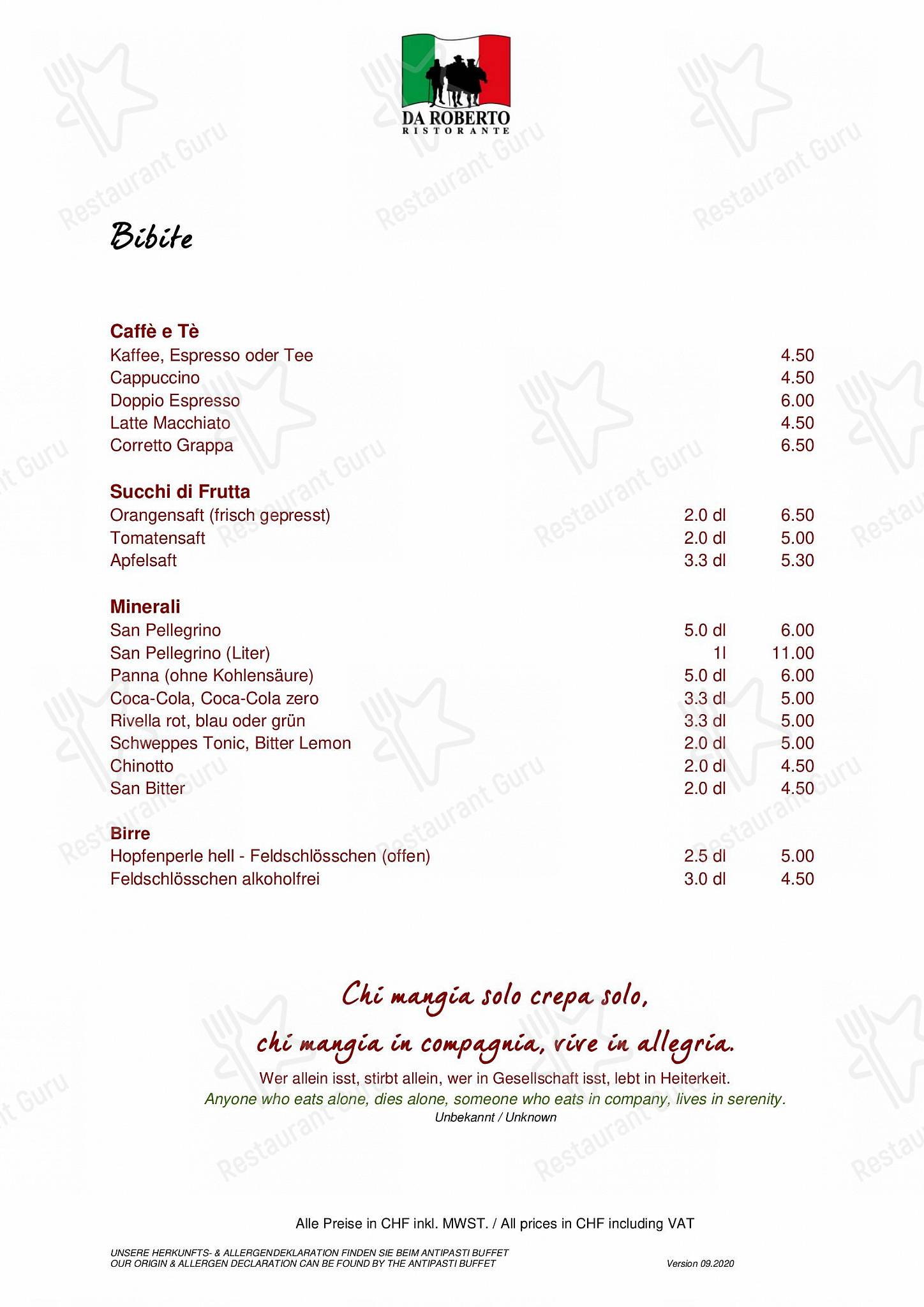 Ristorante Da Roberto in Basilea - Catering Menu
