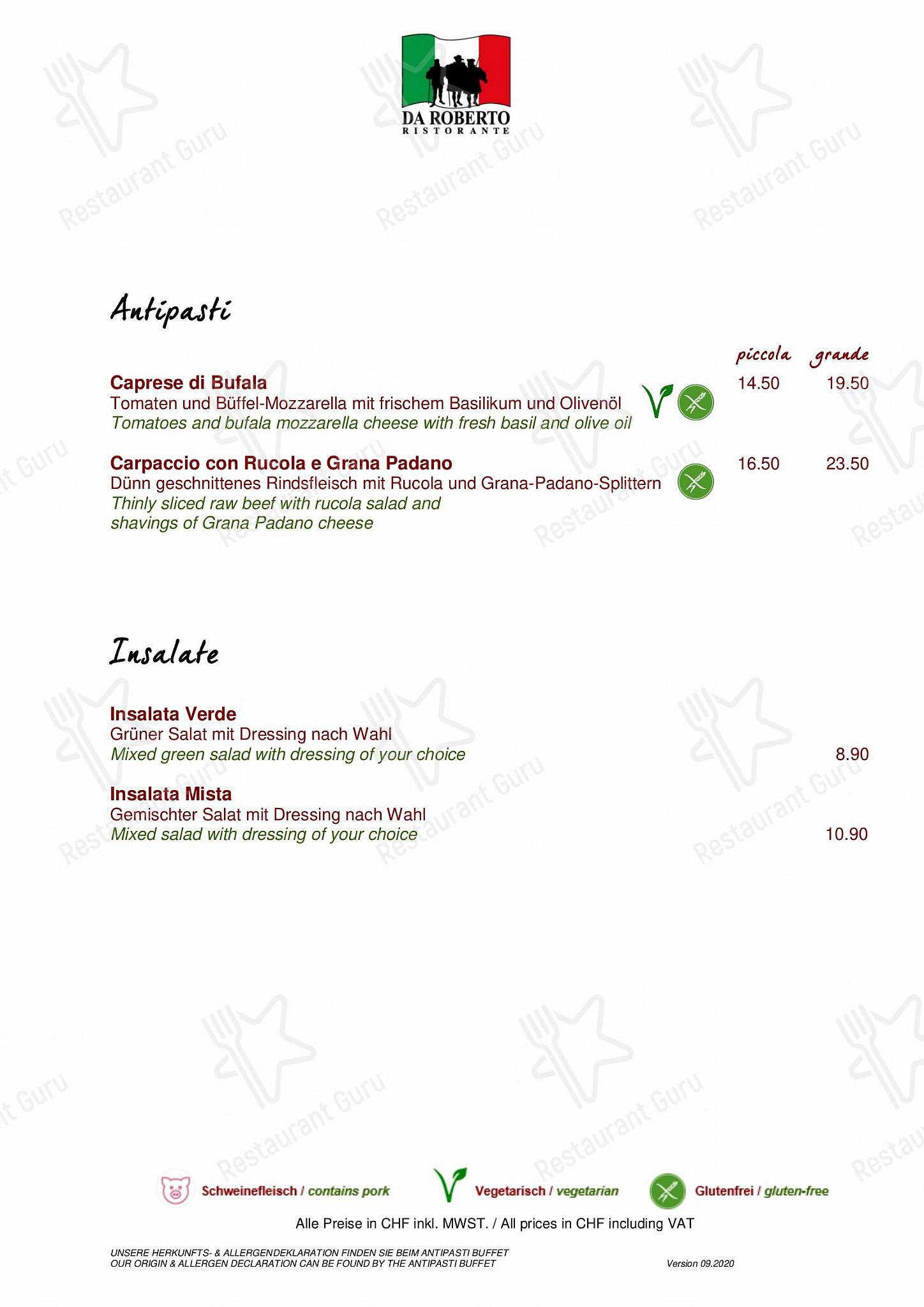 Ristorante Da Roberto in Basilea - Catering Menu