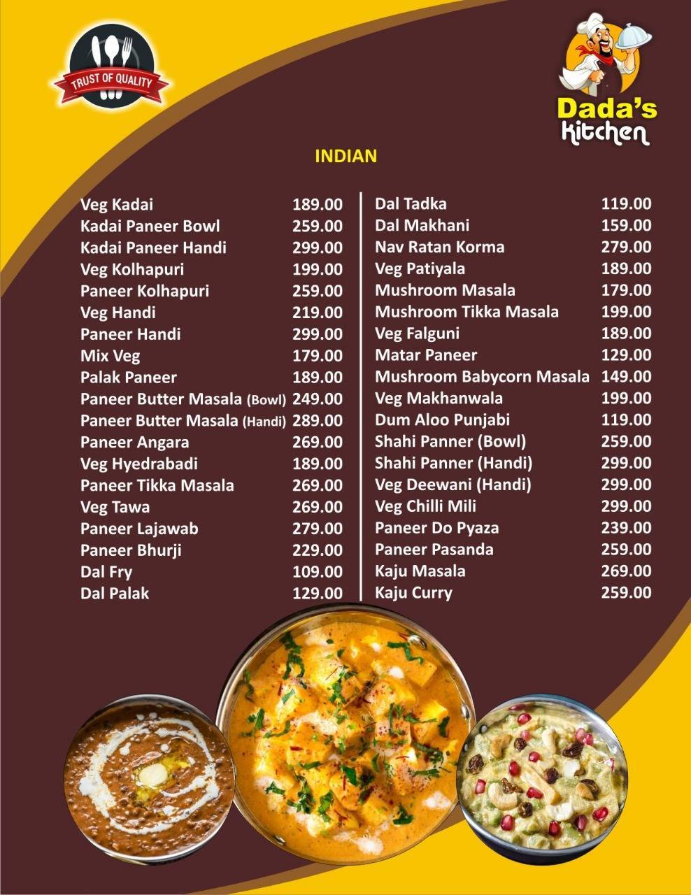 Dada's Kitchen menu