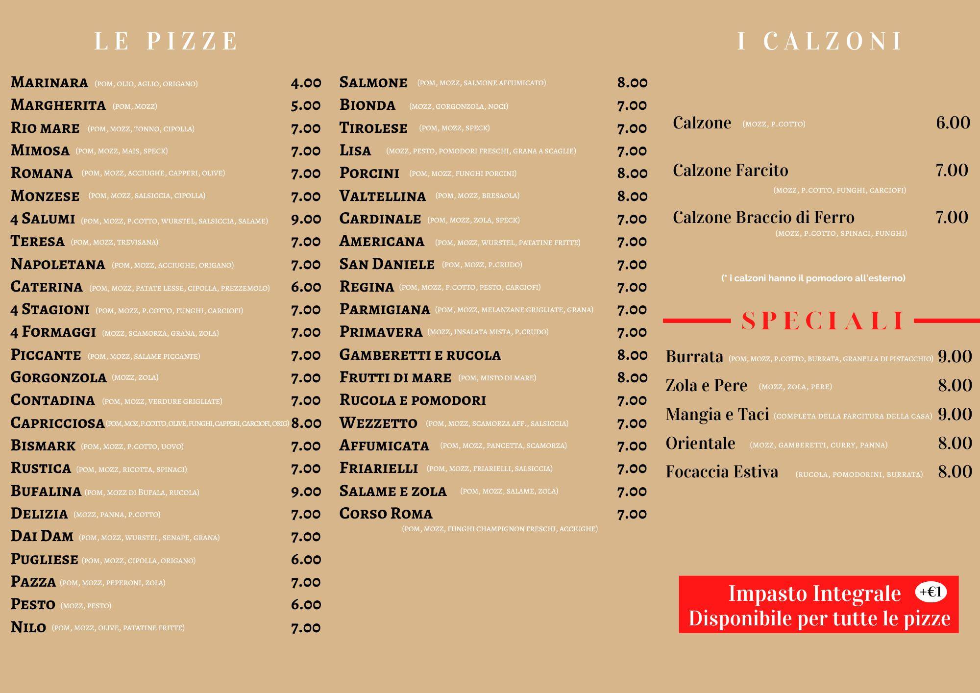Menu di Pizzeria Dai Dam 1 