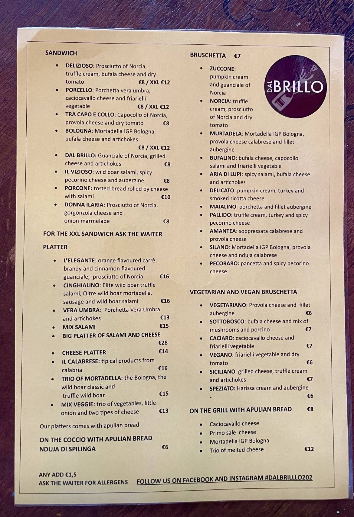 Menu di Dal brillo 