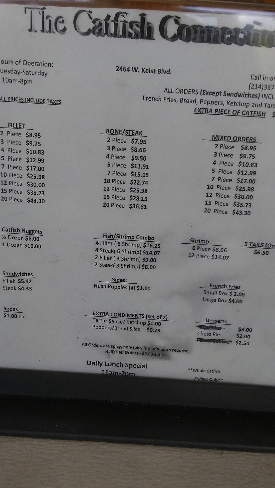 Menu at Catfish Connection restaurant, Dallas, W Kiest Blvd