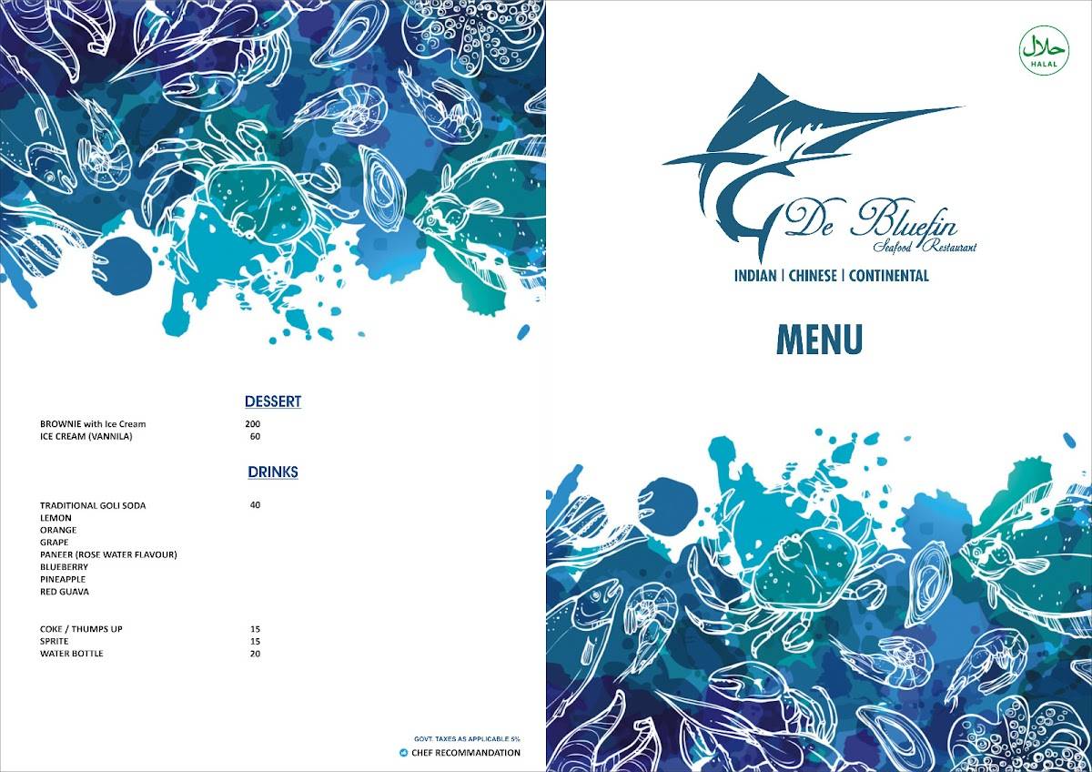 De Bluefin Seafood Multicuisine Restaurant menu