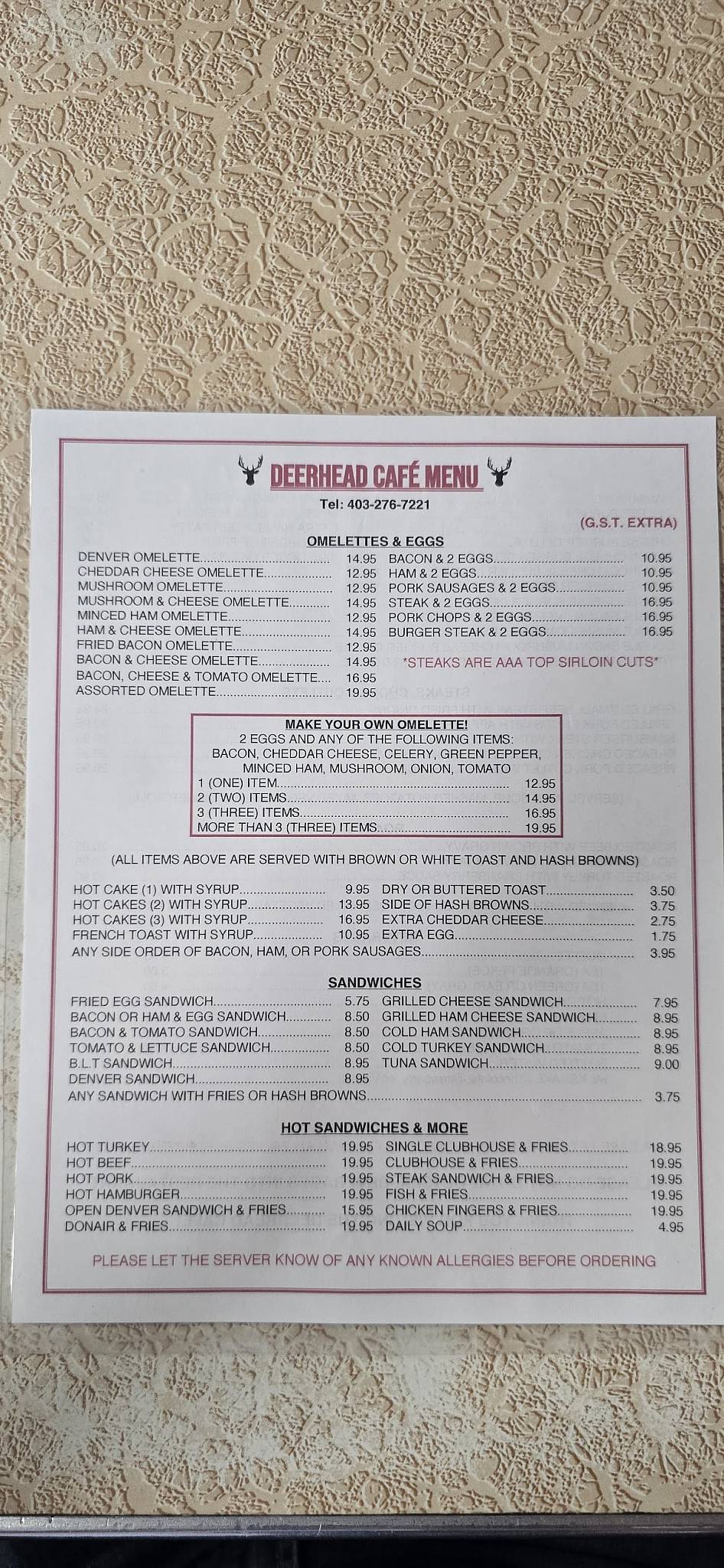 Menu de Deerhead Cafe